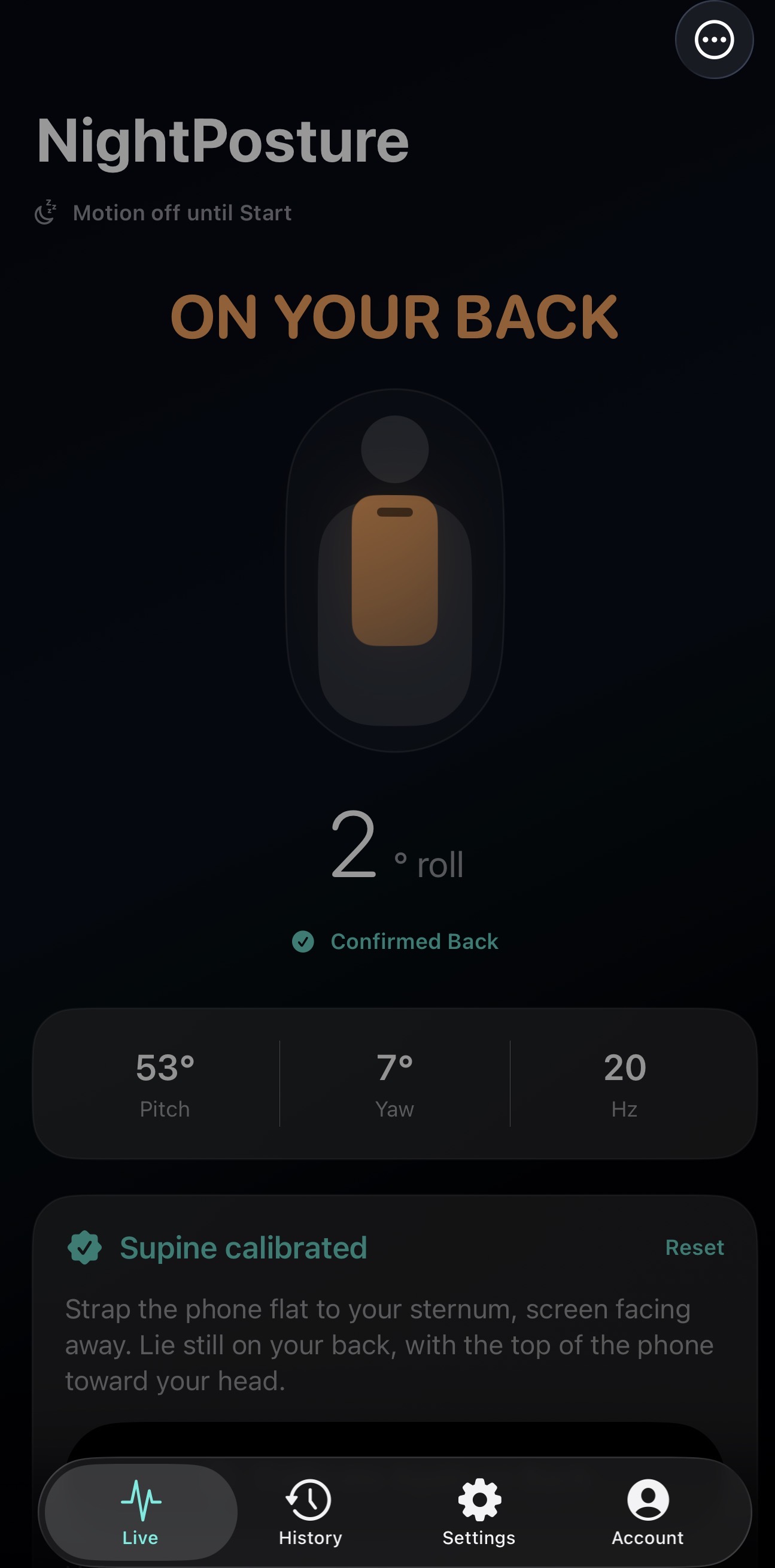 NightPosture app — Live Tracking screen